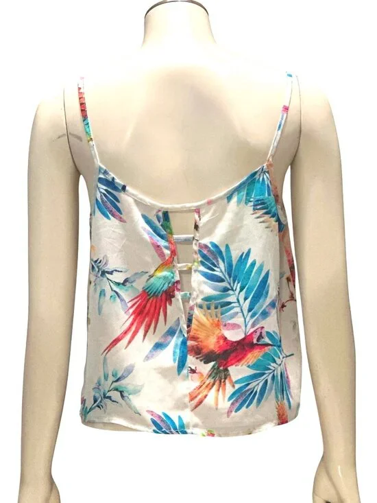 Forever 21 Size Small White Tropical Parrot Print Cami Tank Resortcore Glam Chic - Picture 4 of 10